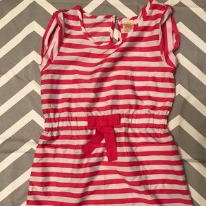 Girls dres 7/8 pink, white stripes, pockets